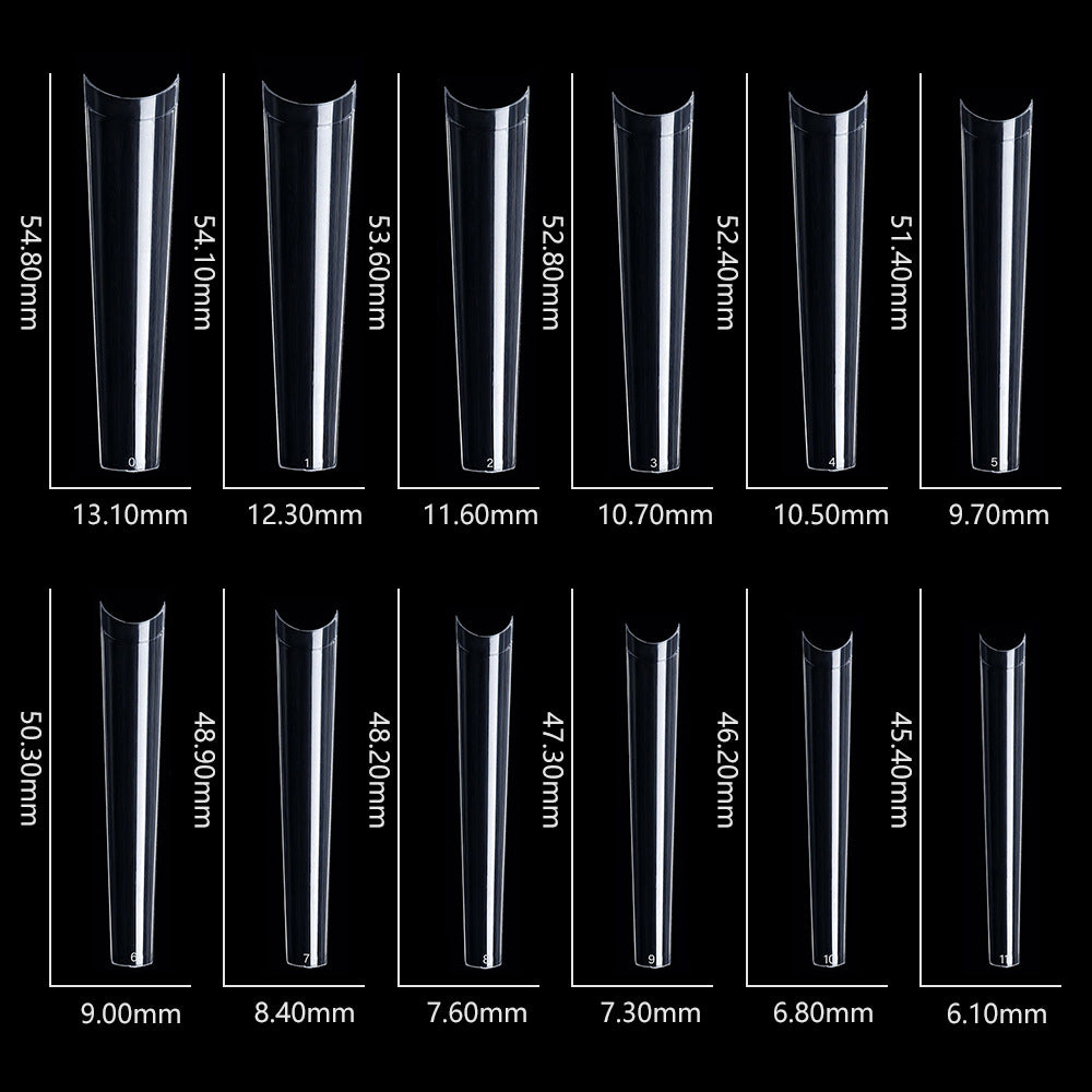 Nail Tips New extended denim nail piece, XXXL fake nail transparent flat head nail piece French semi-sticker denim nail