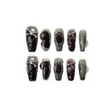 Unhas postiças de Halloween estilo dark spice girl caveira artesanal Crowe coração sentido avançado | 365nails