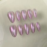 Almond nail simple flash cat eye nail art ice through short handmade press-on nails factory wholesale|365nails