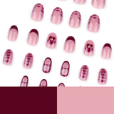 Foreign trade cross-border wearing nail French red manicure nail piece short round wearing nail piece petal fake nail wholesale