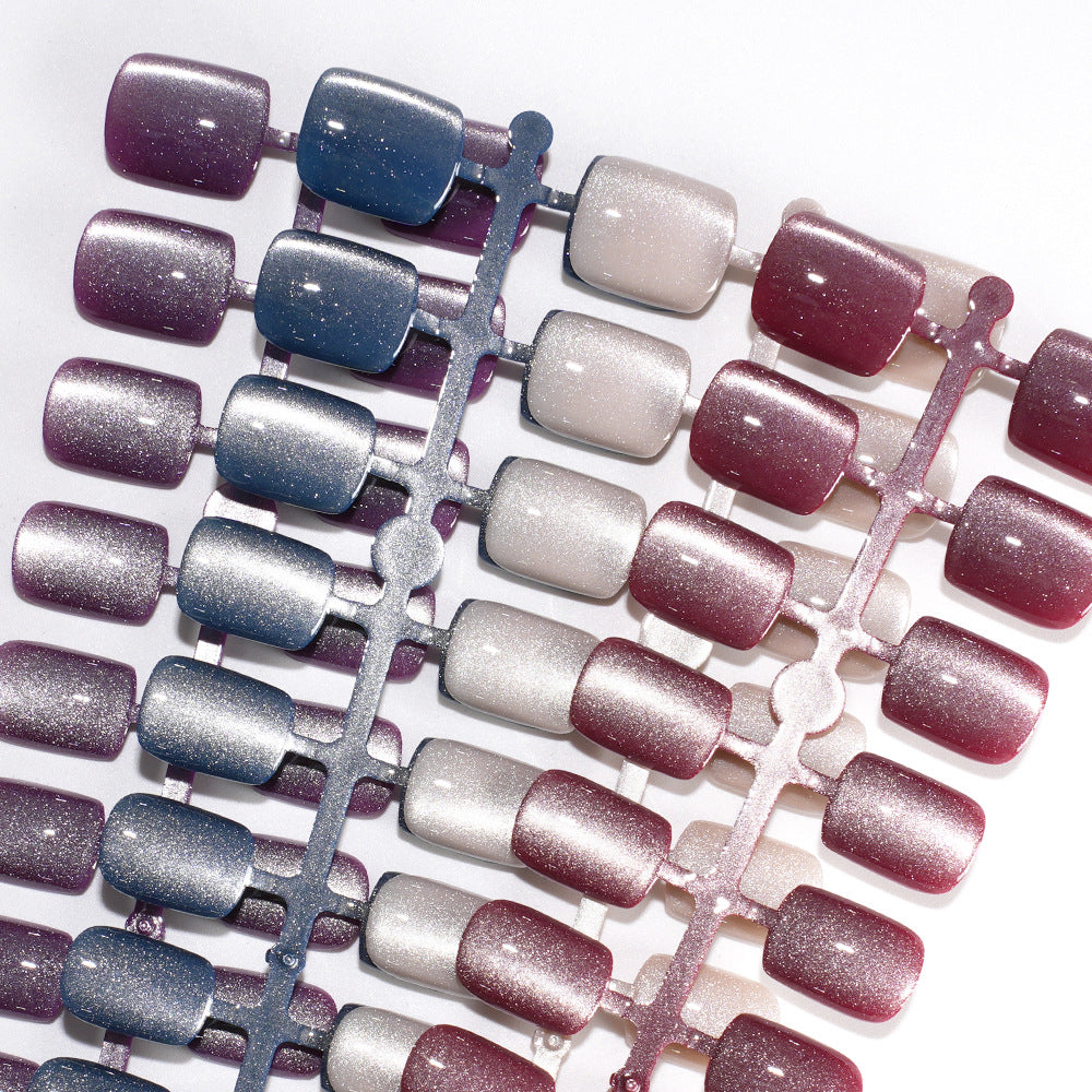 Nail Tips Popular cat eye press on nails, short square nail matte removable fake nails 120 pieces, boxed nail art women