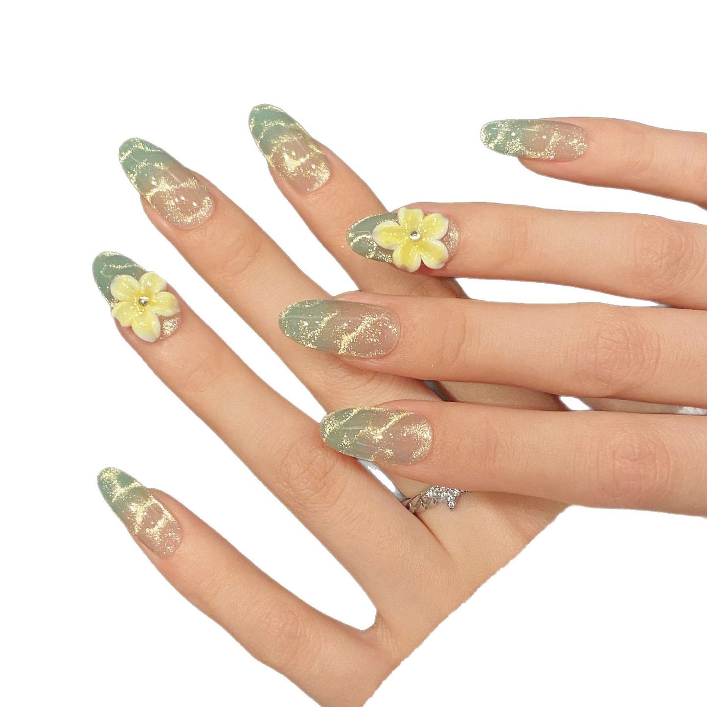 Ojo de gato con ondas marinas en verde menta, flor de hielo oceánica, hidratante, hecho a mano | 365nails