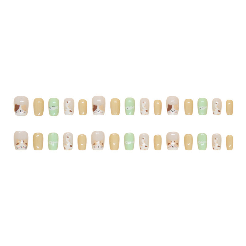 kids nails Cute Kitten Three Flowers Short Fish Nail Art 30 Tablets|365nails