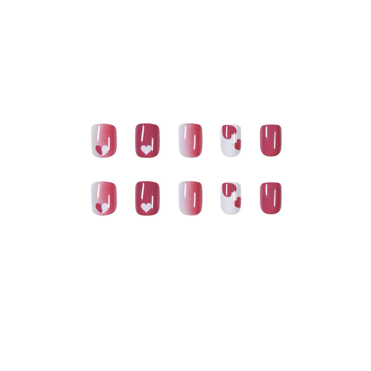 Adesivo de unha em formato de coração de pêssego com grafite de framboesa, unhas postiças, arte de unha finalizada, adesivo removível, venda de fábrica |365nails