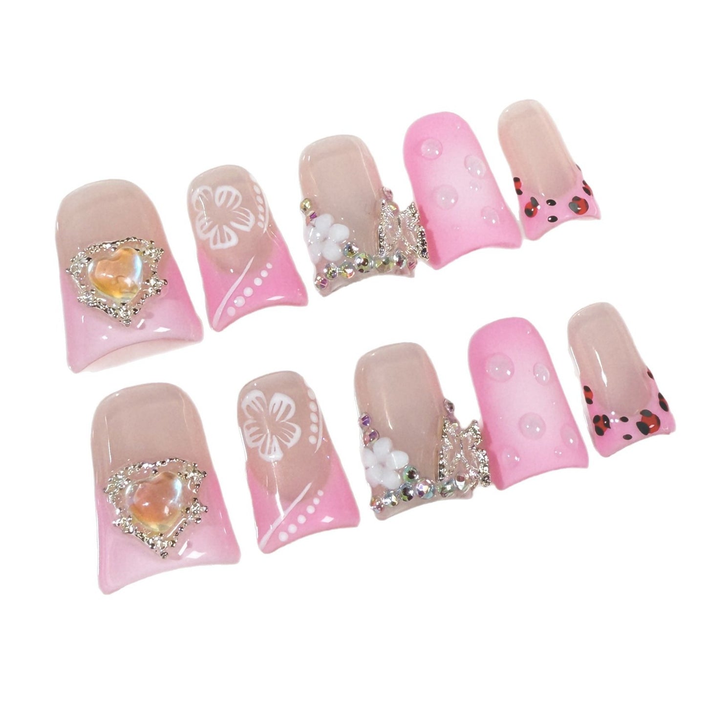 Duck bill nail sweet girl heart ice transparent blush nail leopard print French wearing armor pure handmade factory wholesale|365nails