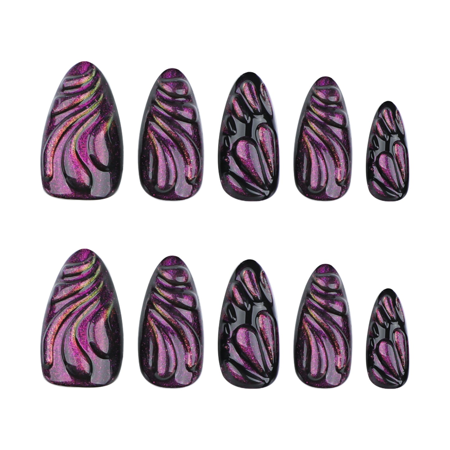 Sweet cool black purple manicure short almond-shaped 3D butterfly water drop cat eye |365nails