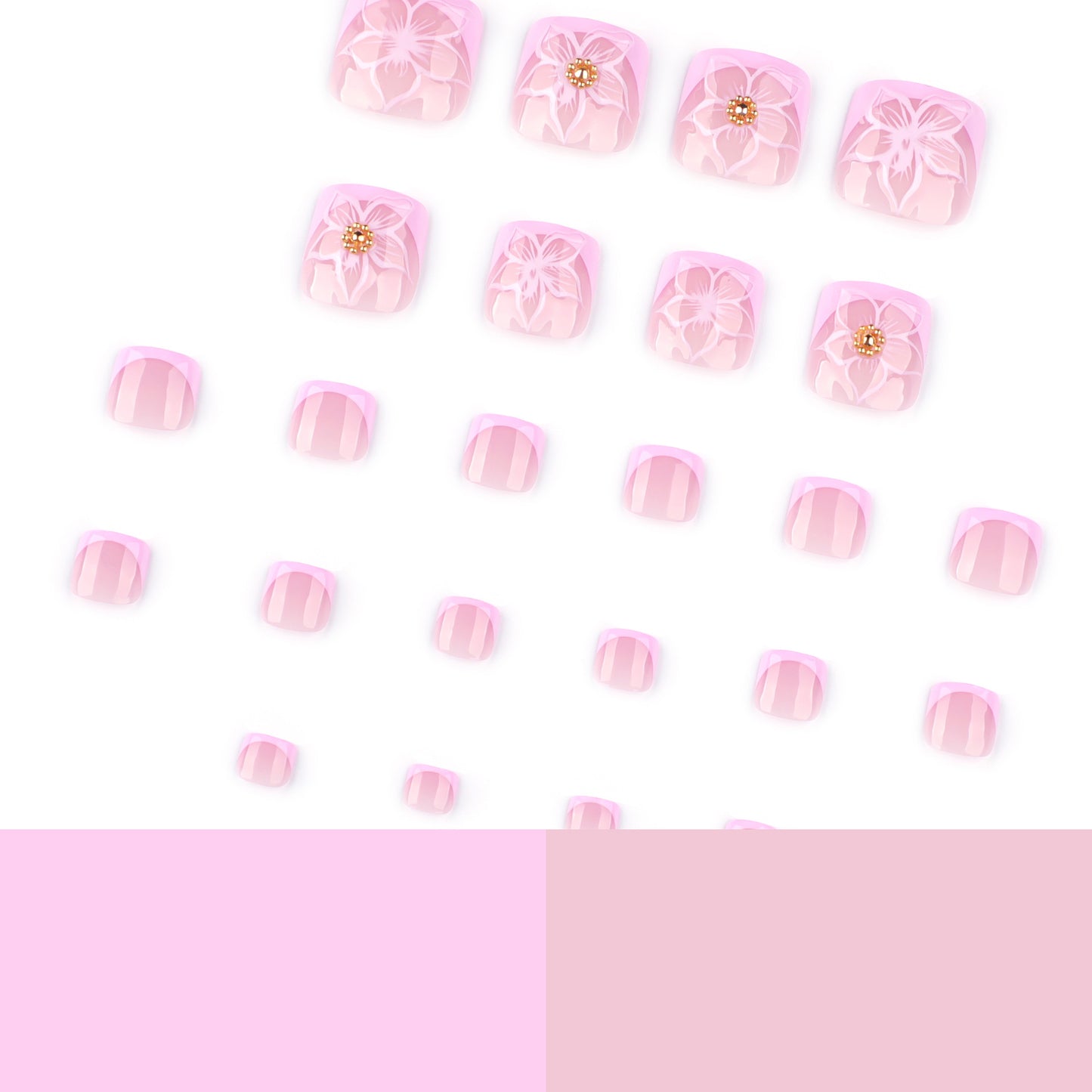 Classic French toenail piece 3D flower manicure toenail summer summer removable wear toenail piece wholesale|365nails