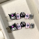 Unhas postiças fofas, doces e legais, com laço branco brincalhão e amor, para crianças|365nails