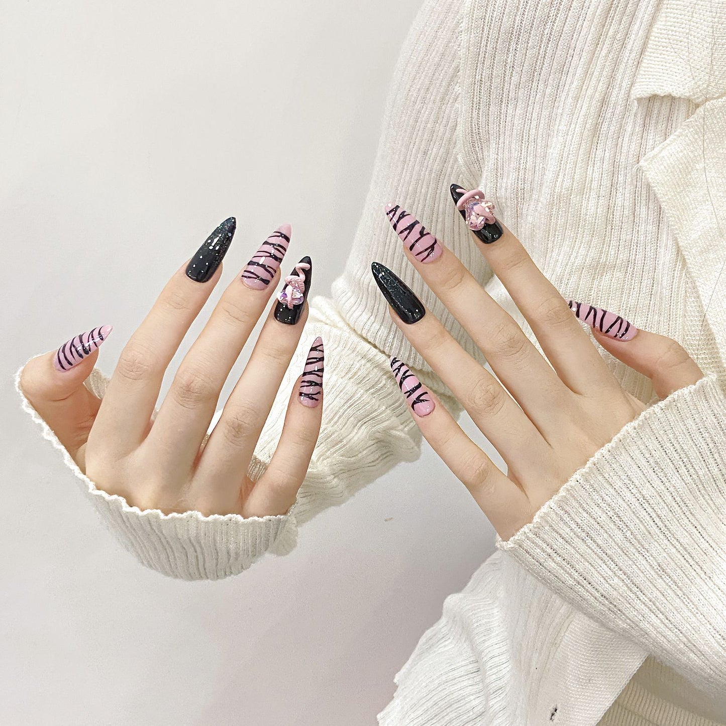 Handmade press on nails sweet cool hot girl zebra pattern white removable fake nails | 365nails