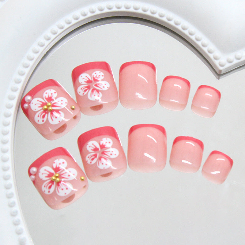 Uñas de los pies versátiles con temperamento de perla de lirio francés frío y roto, extraíbles, 24 piezas |365nails