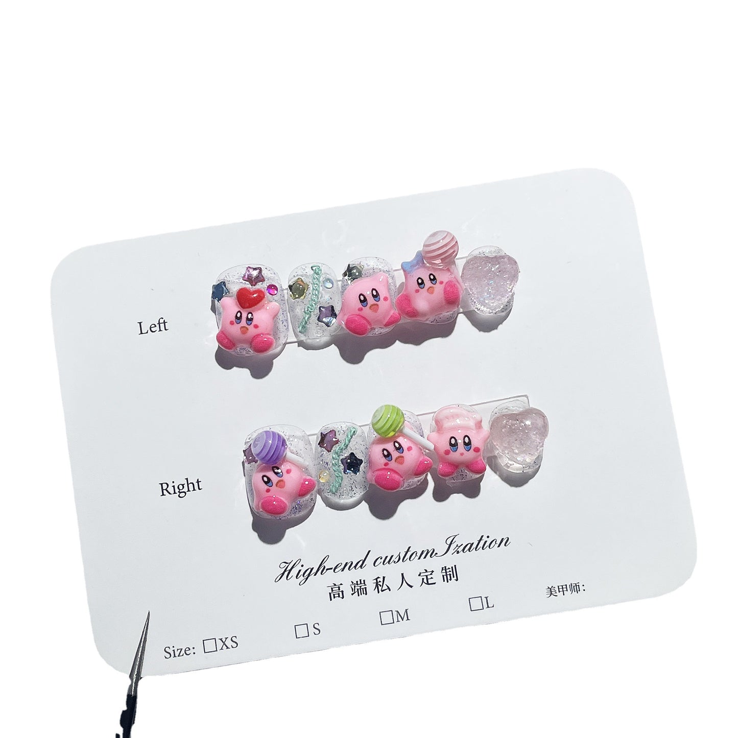 Handmade press-on nails star Kirby cute cartoon short nail art finished patch wearable nail sticker fake nail|365nails