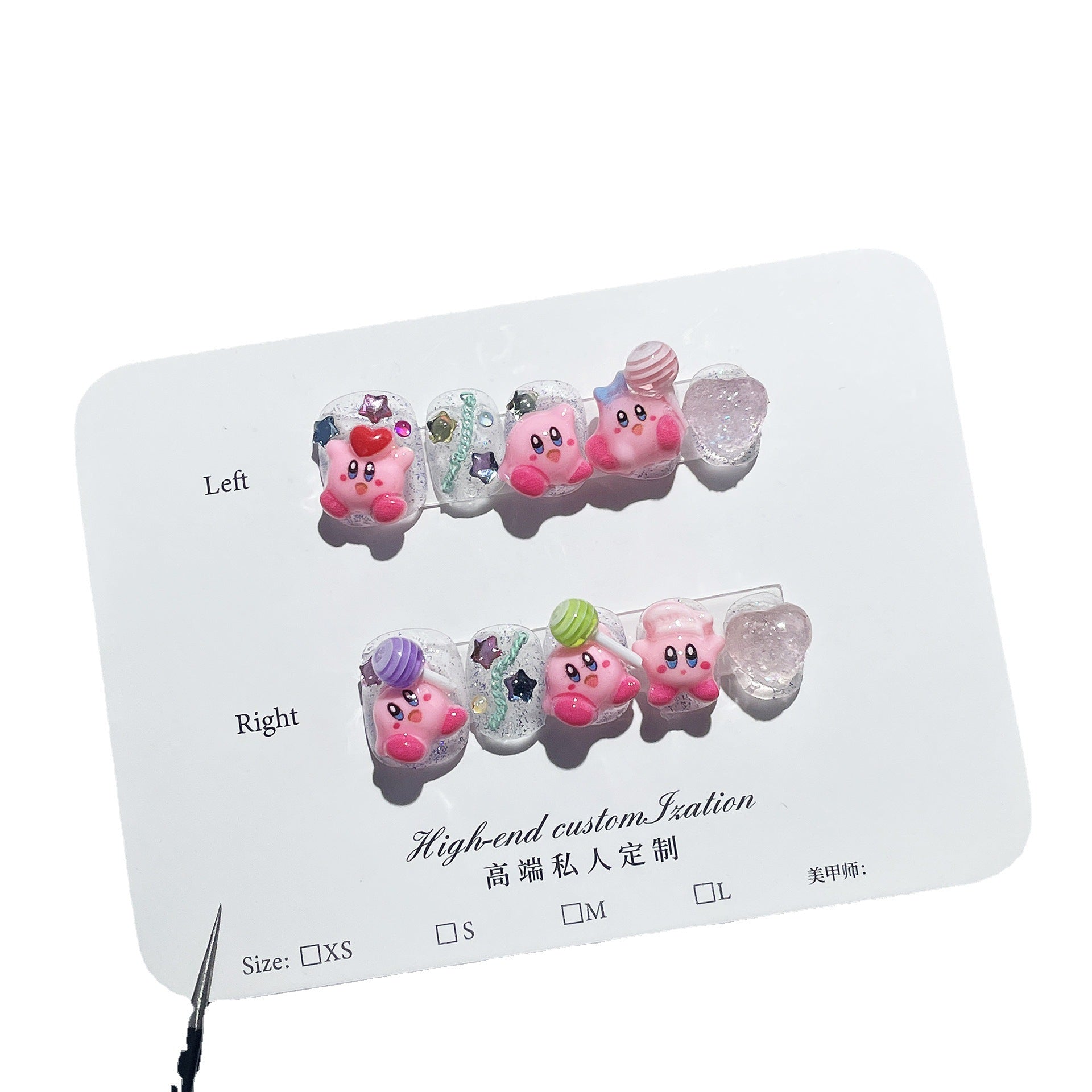 Unhas postiças artesanais com estampa de estrela Kirby, desenho fofo, arte de unha curta, acabamento final, adesivo para unhas postiças vestível|365nails