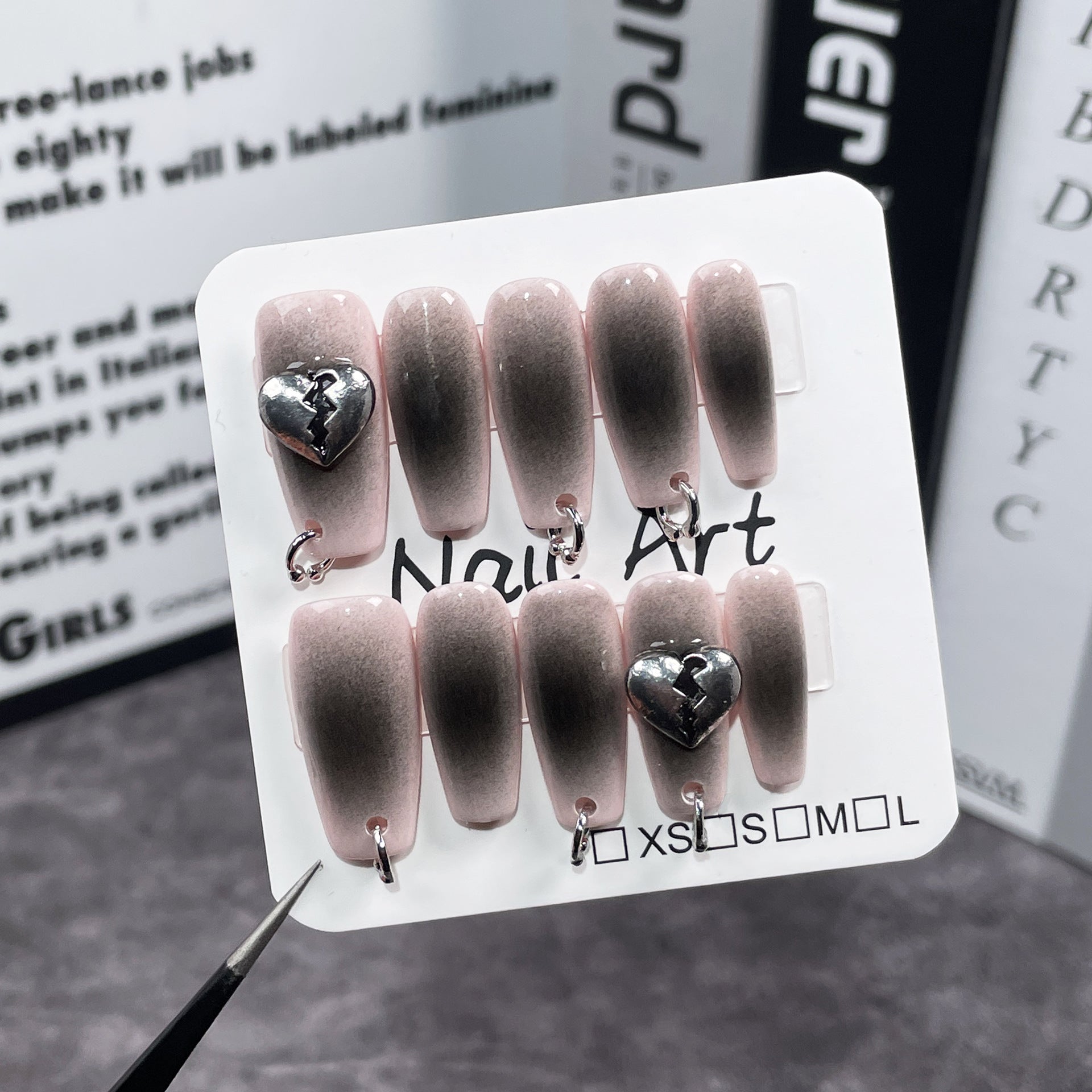 Unhas de pressão feitas à mão com aerógrafo preto Gills Spice Girl Nail Patch anel perfurado Patch personalizado | 365nails