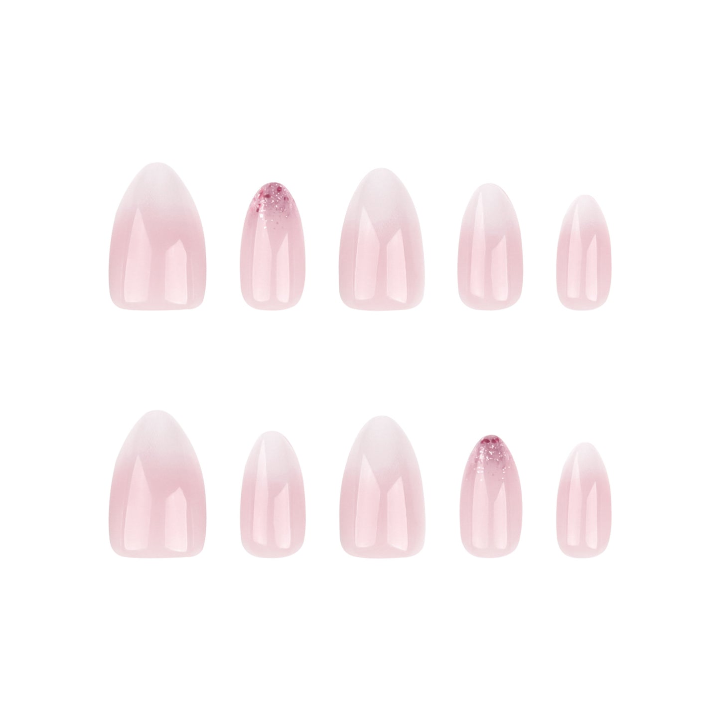 Unhas falsas com glitter, arte em unhas simples francesas, rosa e branco, mudança gradual, removível, curtas e com ponta curta|365nails