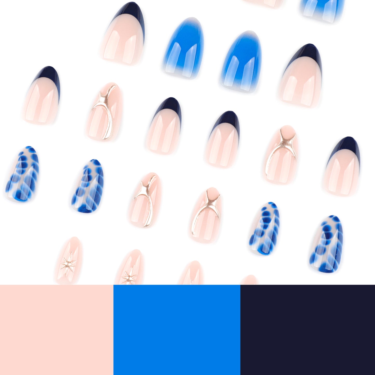 Blue Smudge Simple French Almond Short press-on nails