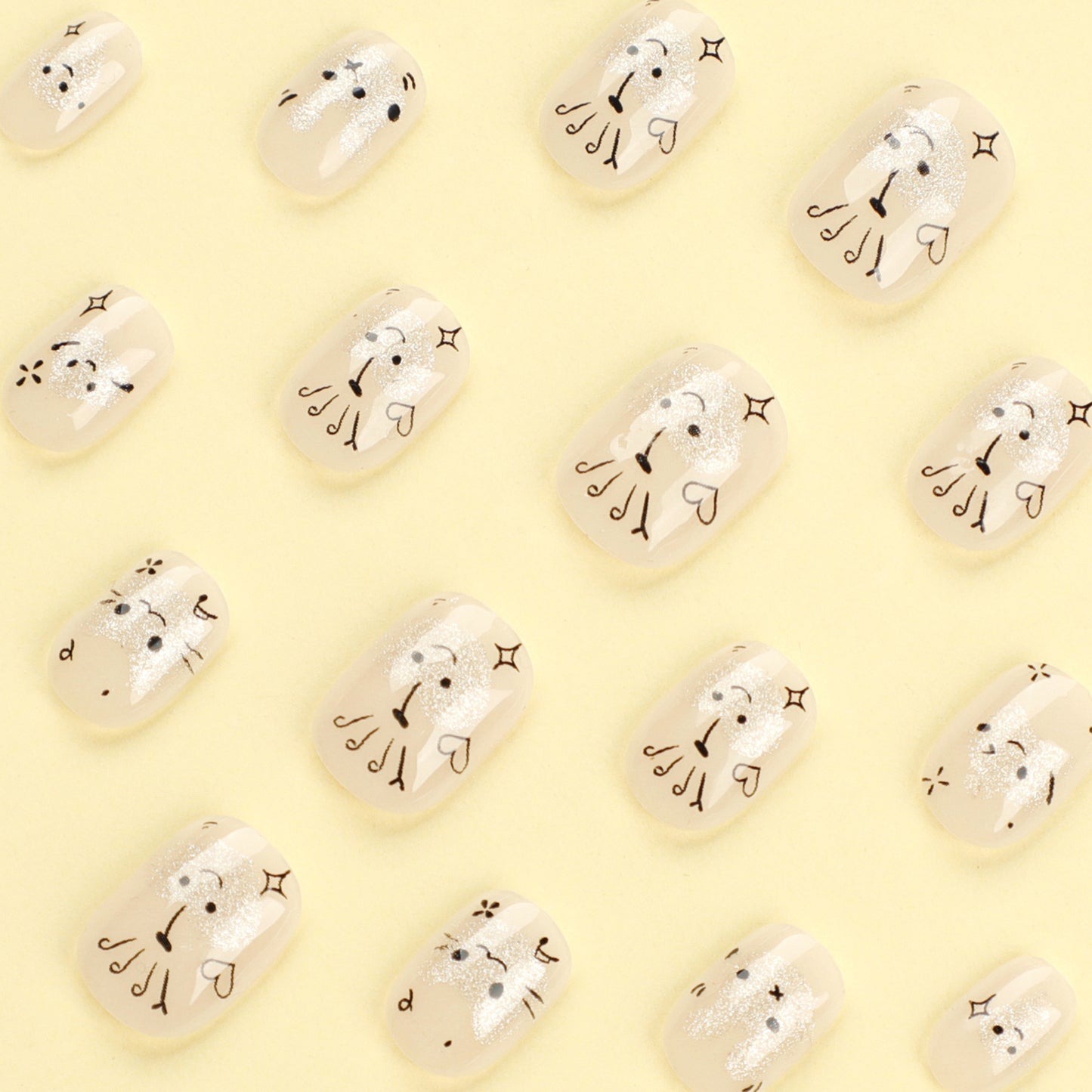 Mini unhas curtas de pressão, unhas de coelho fofas de desenho animado, peça de unha com glitter de estrela, unhas de amor, peça de unha, atacado|365 unhas