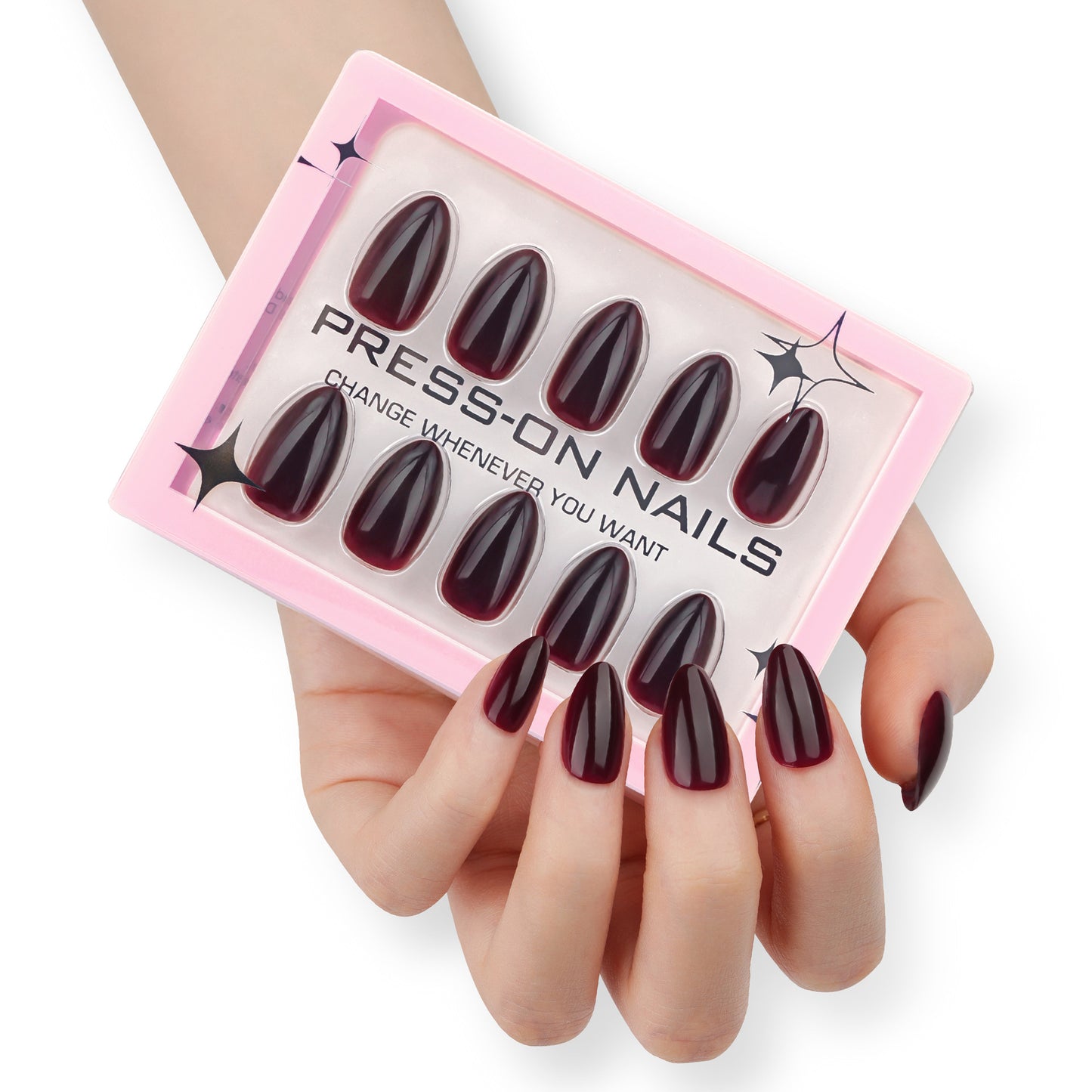 Uñas cortas de diseño sencillo de Spice Girl, con cambio gradual en rojo oscuro, muy populares al por mayor | 365nails