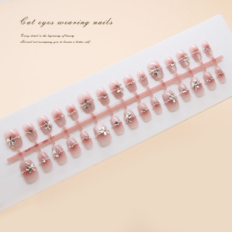 Nail Tips prefabricated nail, press on nails, sweet smudging, light-chasing cat eye, fake nails, short T nail art patch, diamond|365nails