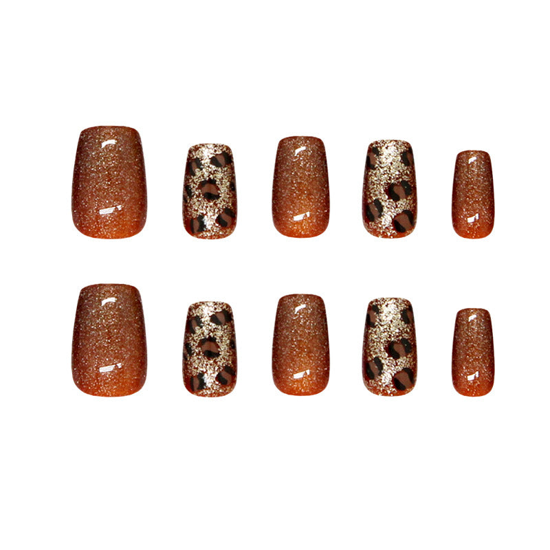 Nail Tips prefabricated nail caramel fine flash leopard print cat eye girl white versatile nail art tablets 30 pieces|365nails