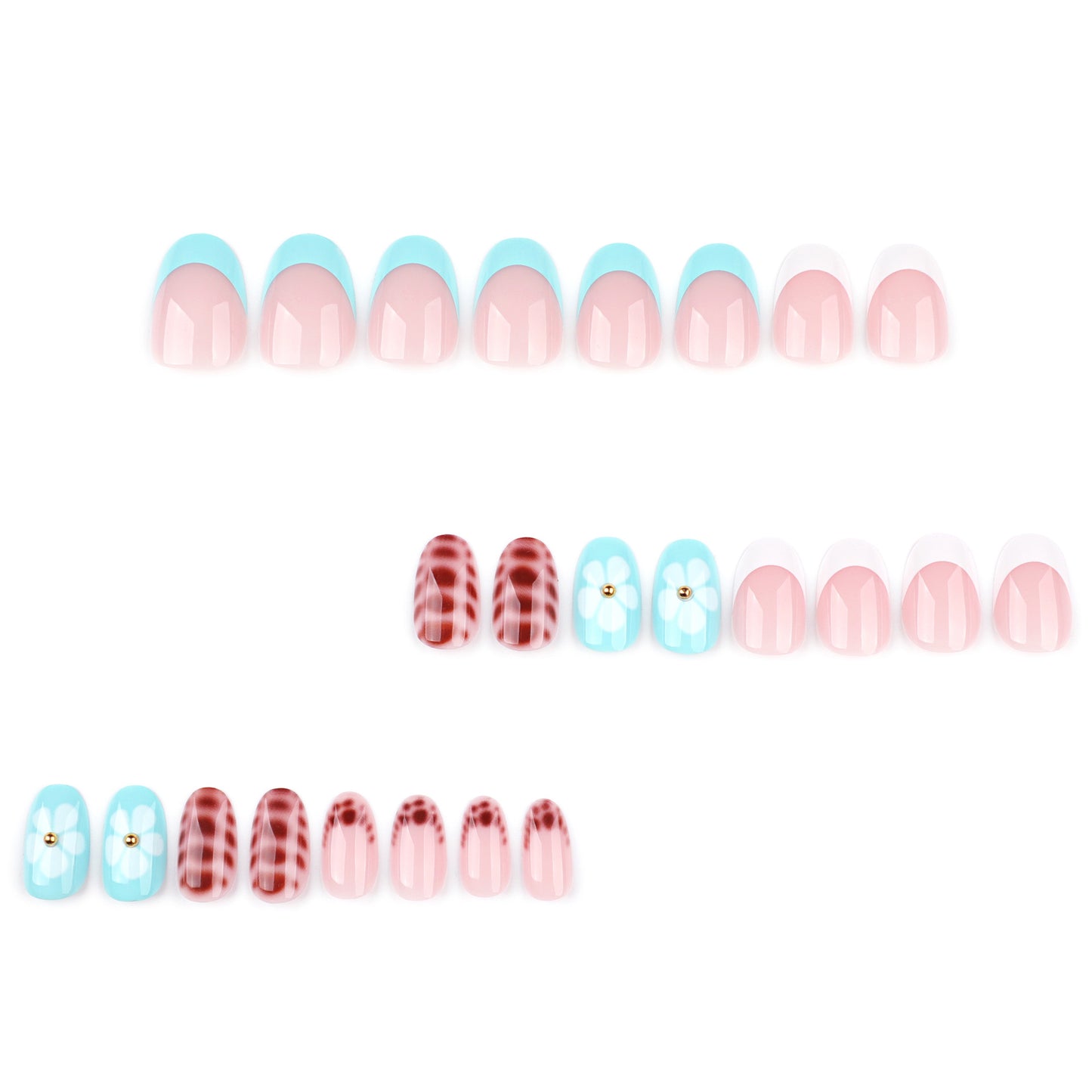 Cross-border foreign trade short round manicure petals flower wearing nail press on nails fake nails wholesale