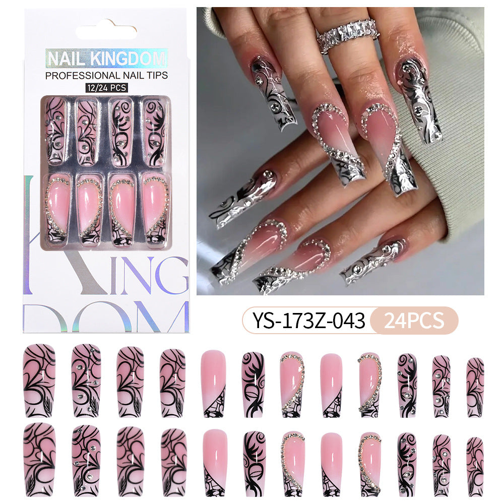 Press on nails fake nail patch extension nail Spice Girl medium rectangle removable 24 pieces with drill manicure