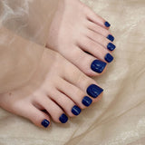 Simple and high-end white solid color ink blue gray glossy hand and foot set, purely handmade nails | 365nails