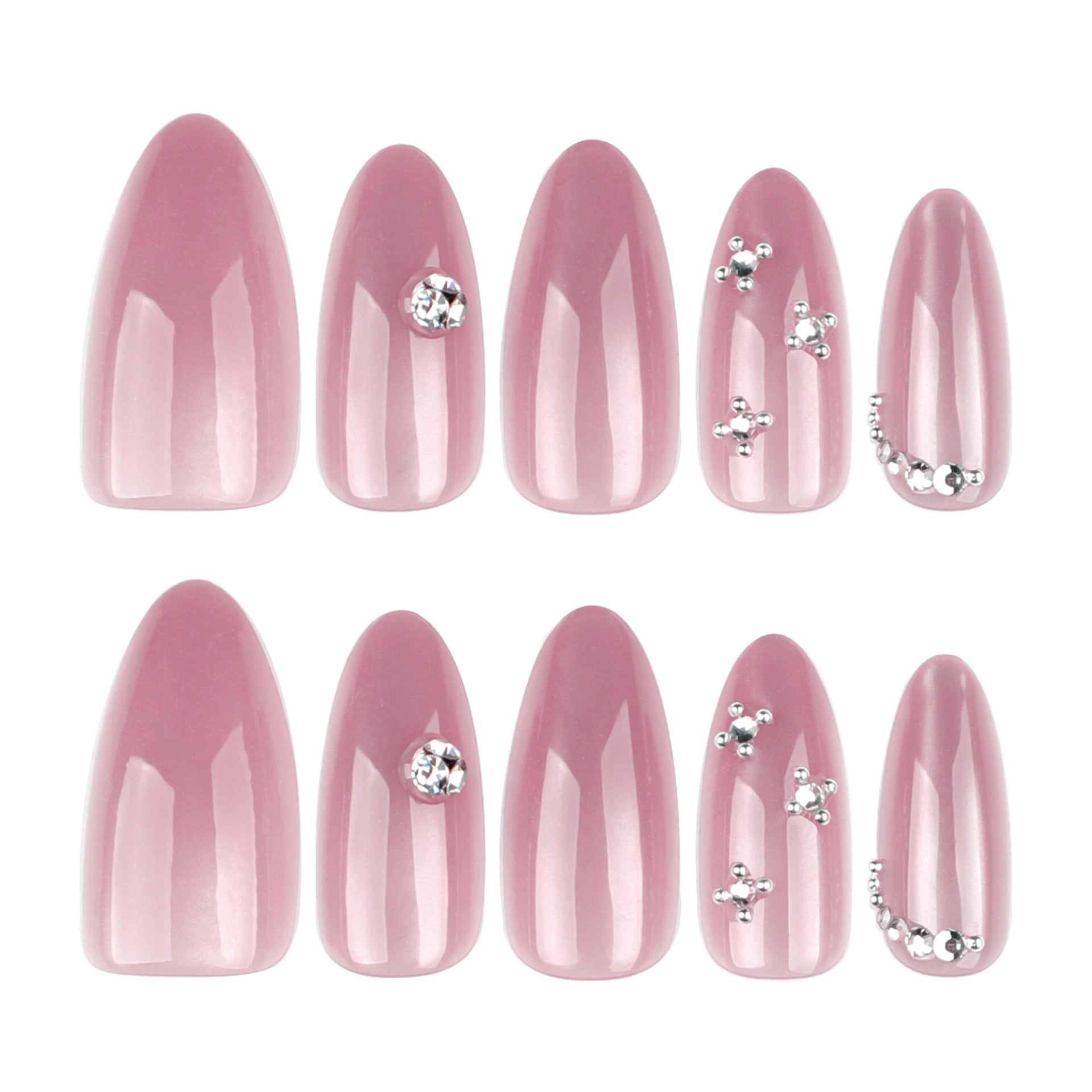 Explosive flash naked powder cat eye simple almond point drill flash diamond press-on nails