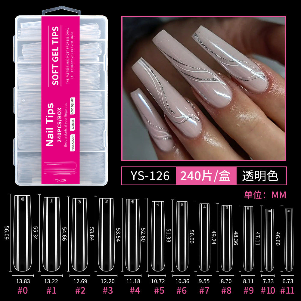Nail Tips semi-full sticker, light sticker, extended water pipe nail 240 pieces XXXL thin dog transparent manicure patch fake nail