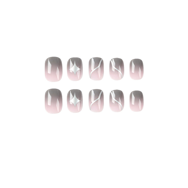 Uñas postizas cortas con efecto degradado en gris, acabado en polvo desnudo, manicura con estrella, uñas postizas cortas, 365nails