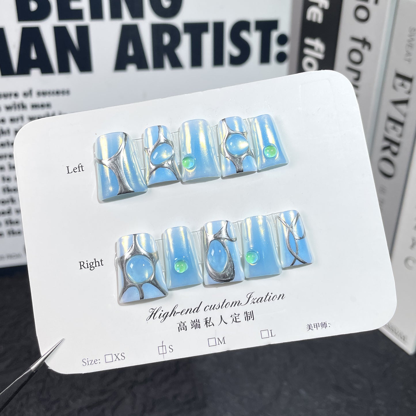 Handmade press on nails Sky Realm Creative Hand-painted Lines Fresh, Simple Personality Cute Duckbill Shape Armor|365nails