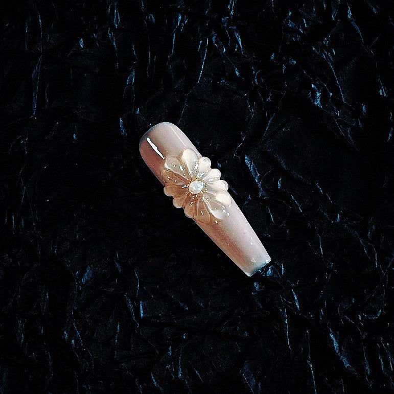 Title Blushing Sakura Glow | Pink-Gold Floral Art Series Press-On Nails
