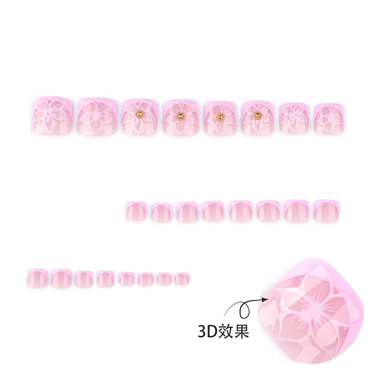 Classic French toenail piece 3D flower manicure toenail summer summer removable wear toenail piece wholesale|365nails