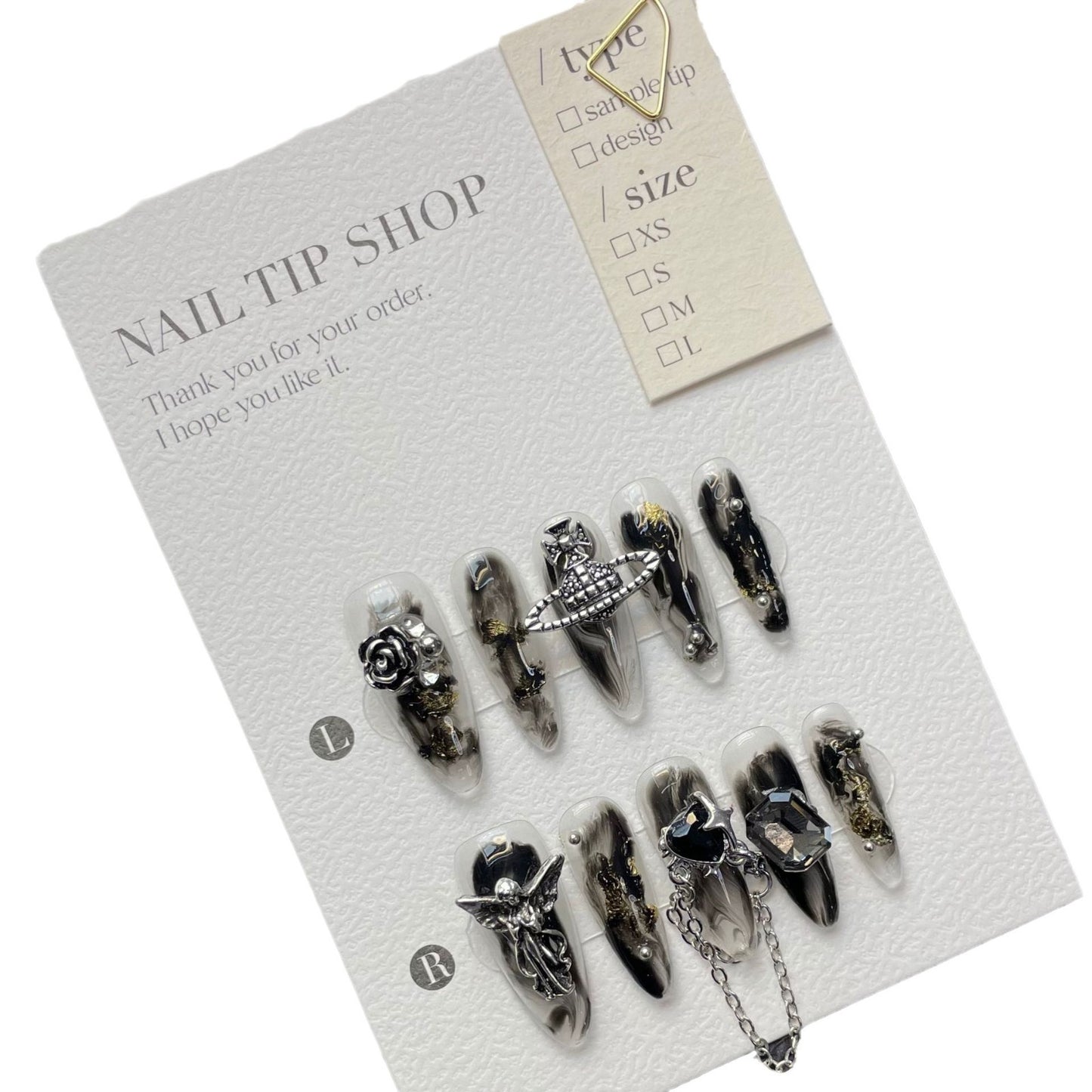 handmade press on nails Dark Sweet Cool Heavy Metal Feeling Spice Girls Black Retro Rose Removable Nail Art | 365nails