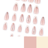 Sparkling Powder Sequins Butterfly French White 3D Gold Dust Short Almonds press-on nails
