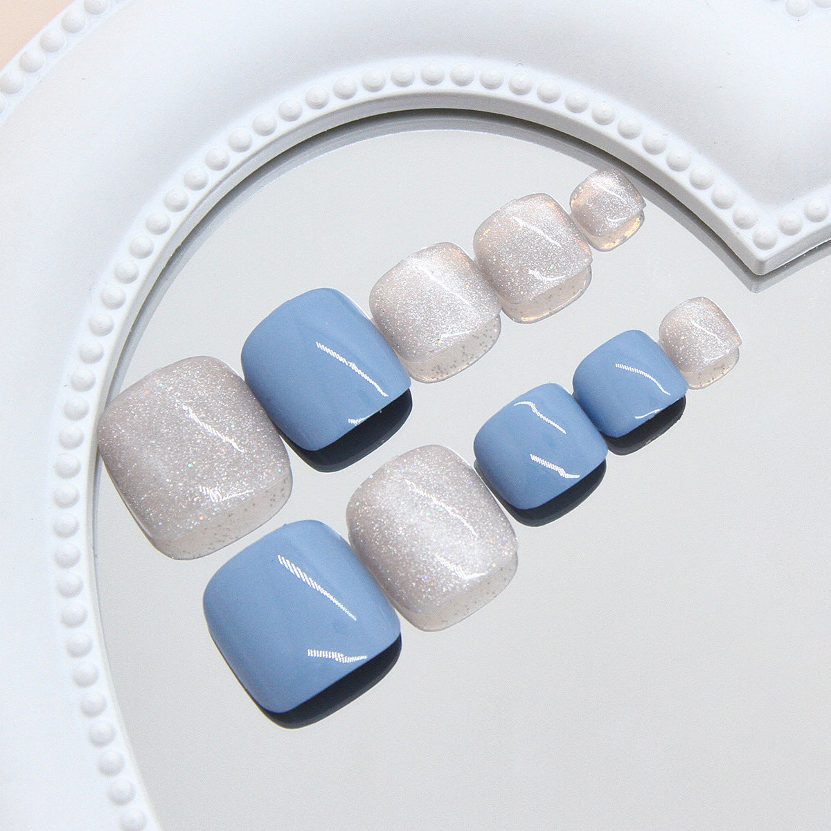 Blue refreshing white galaxy fine flash cat eye white ins wind toenails removable 24 pieces|365nails