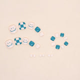 Sorriso fofo fresco lago verde xadrez manicure unhas postiças pequenas manicure fresca unha postiça vestível unhas postiças|365nails