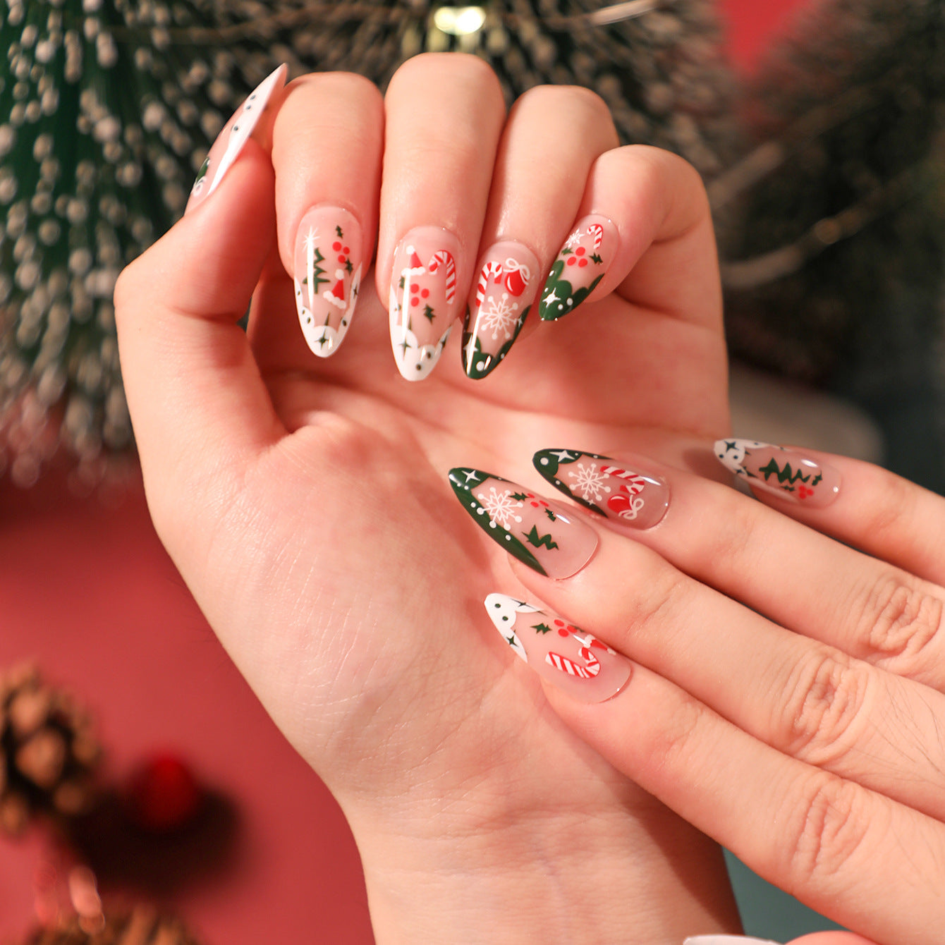 Uñas postizas, uñas postizas, uñas postizas, uñas navideñas, arte de uñas, colección terminada, parche para uñas, pegatinas para uñas, venta de fábrica | 365nails