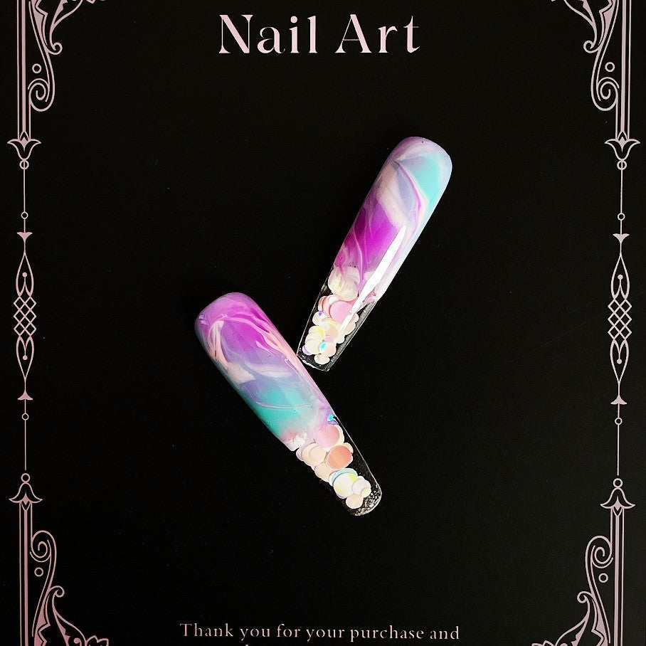 Title Cotton-Candy Aurora | Neon Cloud-Dye Art Series Press-On Nails