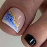 Unhas postiças para pés, esquema de cores azul-marinho, unhas postiças brancas de fada, primavera e verão, unhas postiças para pés, beleza vestível, unhas postiças para pés, peça de unha 365nails