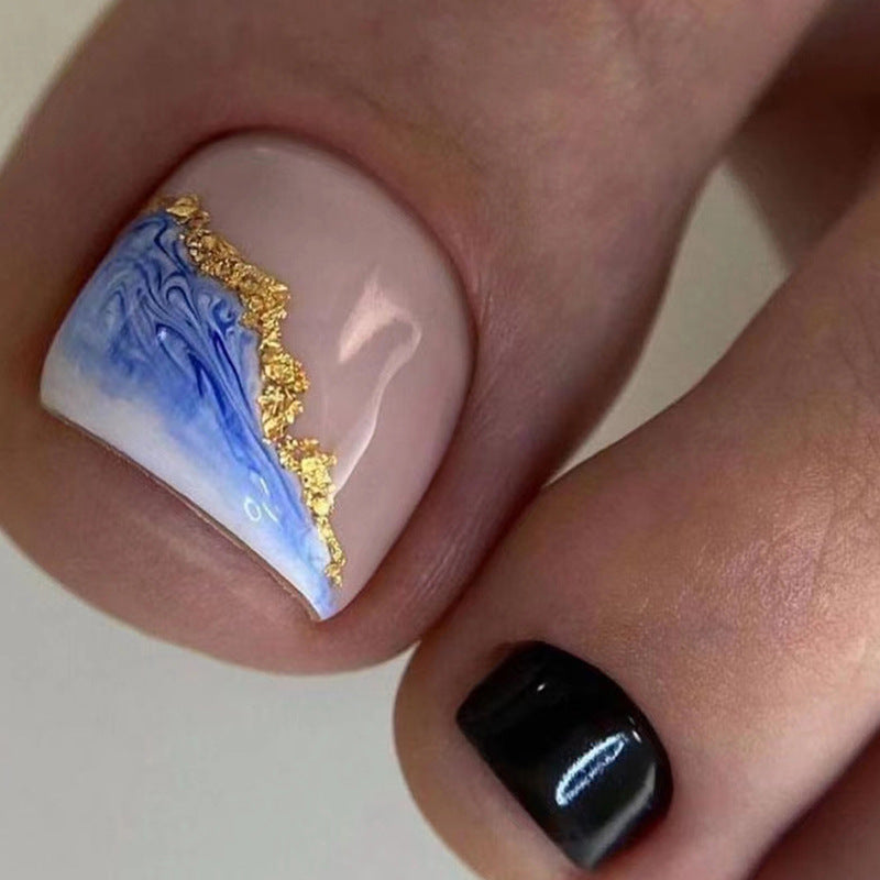 Unhas postiças para pés, esquema de cores azul-marinho, unhas postiças brancas de fada, primavera e verão, unhas postiças para pés, beleza vestível, unhas postiças para pés, peça de unha 365nails