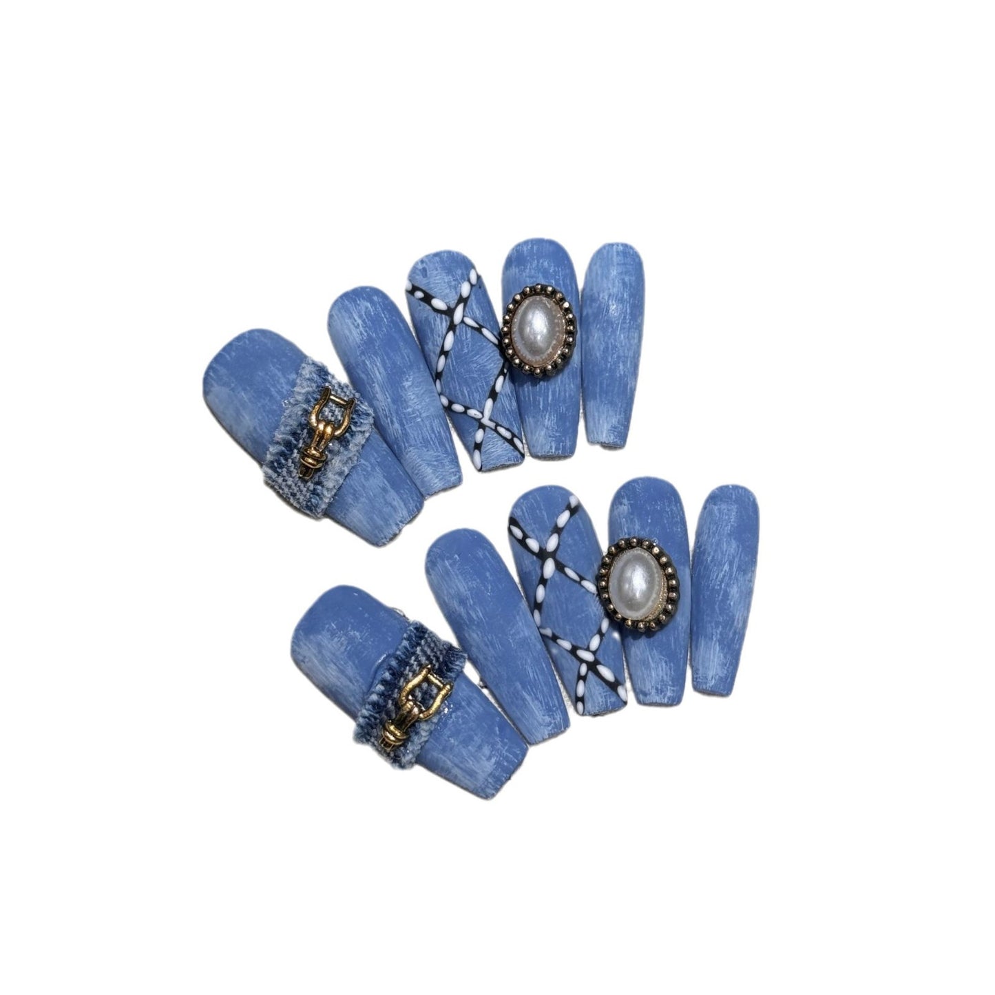 Denim Style Cross Nail Art Wear Nail Art Denim Burr Edge Handmade Design Oblique Cut Hand Painted | 365nails