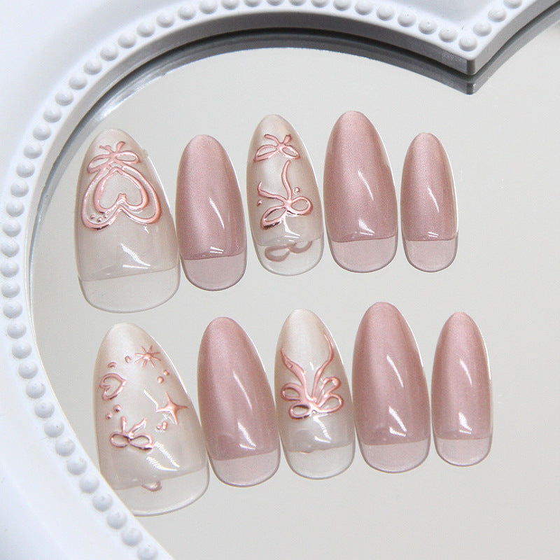 Nail Tips Prefabricated Nail Ice Mist Bean Paste Cat Eye Three-dimensional Bow Love Starlight Gentle Girl Nail Art 30 pieces|365nails
