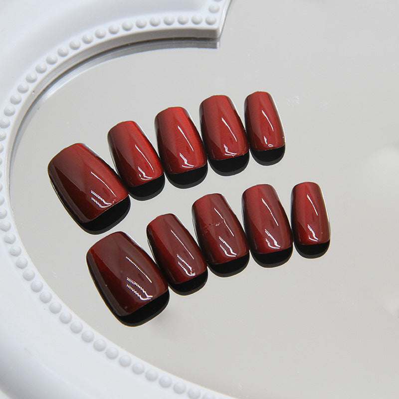 Nail Tips prefabricated nail press on nails Removable cat eye cherries red white nail pieces Short T manicure patch |365nails