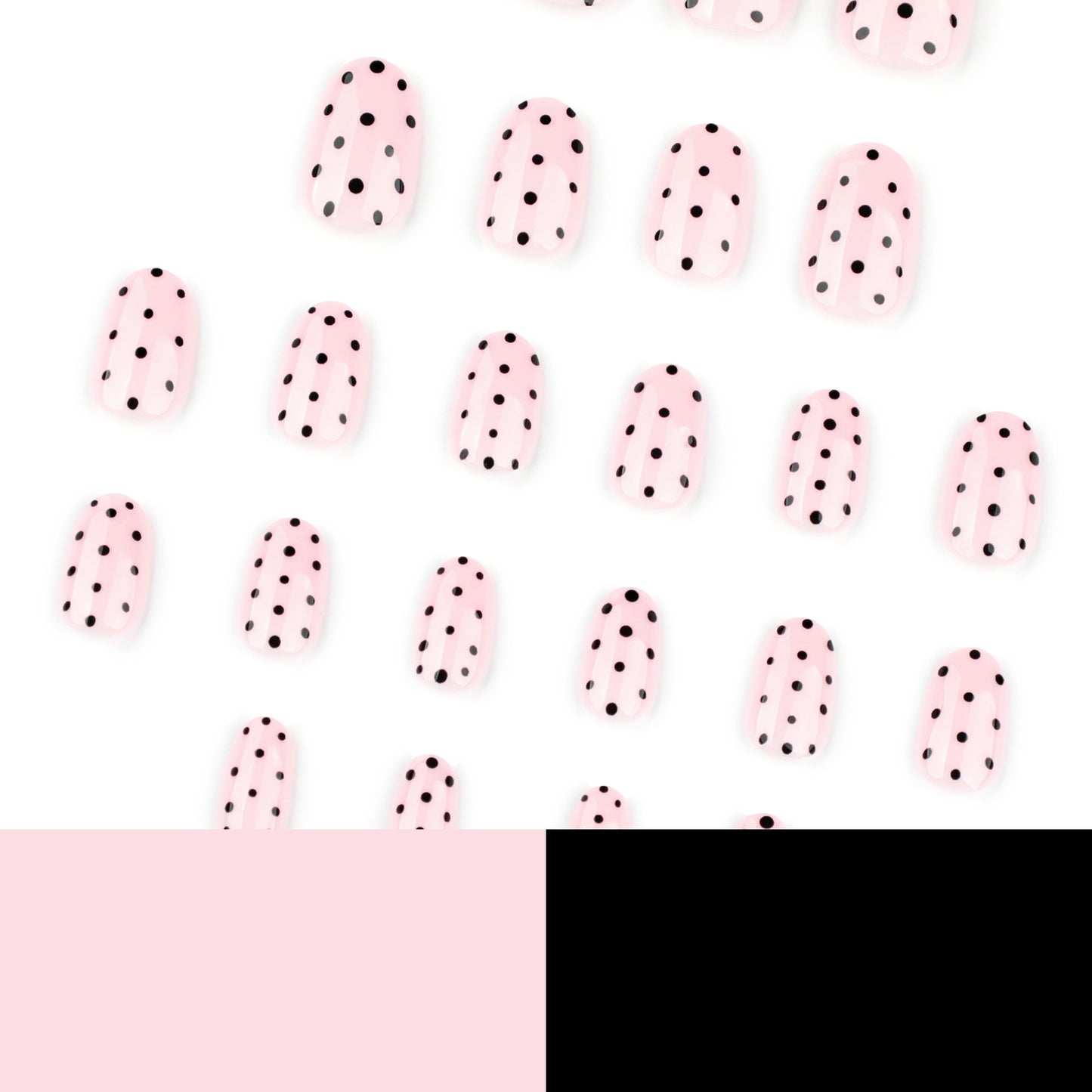 Black dots short round sweet naked powder glossy press-on nails
