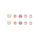 Uñas postizas con diseño de estrellas brillantes y divertidas para niños, con lazo de gato y viento | 365nails