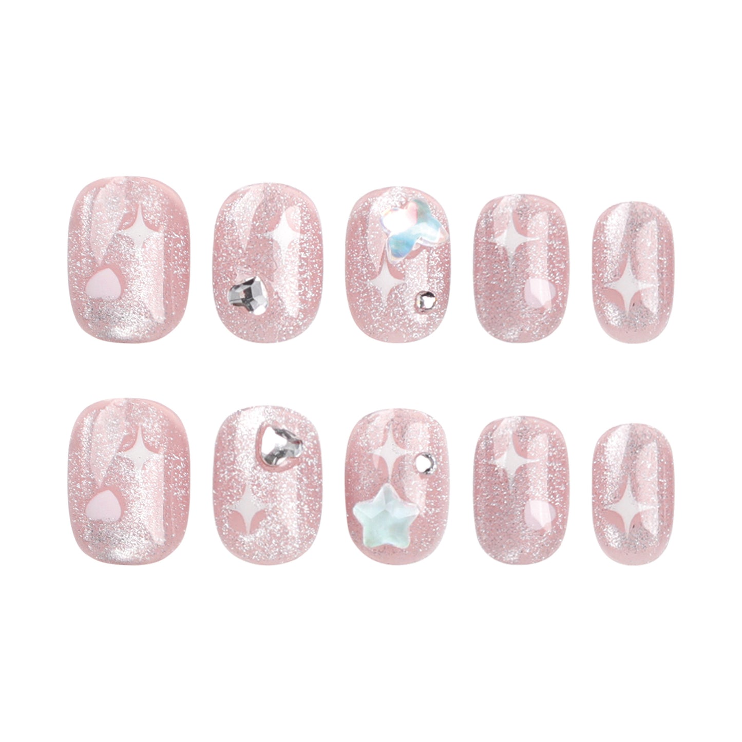 Sweet pink manicure film short love star star five pointed star ins wind press-on nails film press-on nails film|365nails
