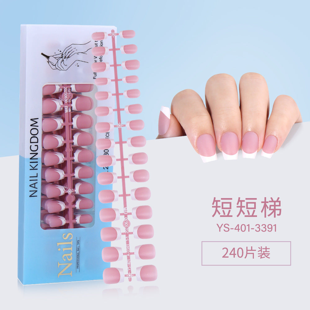 Nail Tips New French press on nails 240 pieces boxed fake nail manicure work in progress matte full sticker French nail piece