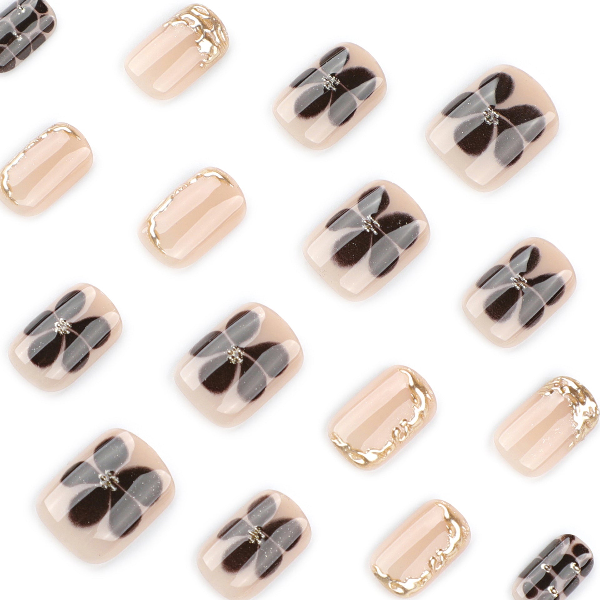 Brown Petals Flower Square Short 3D press-on nails