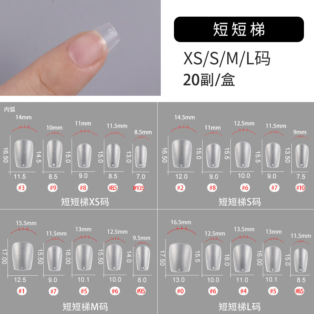 Nail Tips The new press on nails piece is divided into 20 pieces, the whole piece is seamless, and the short one is fully attached to the trapezoidal matte nail piece fake nail.
