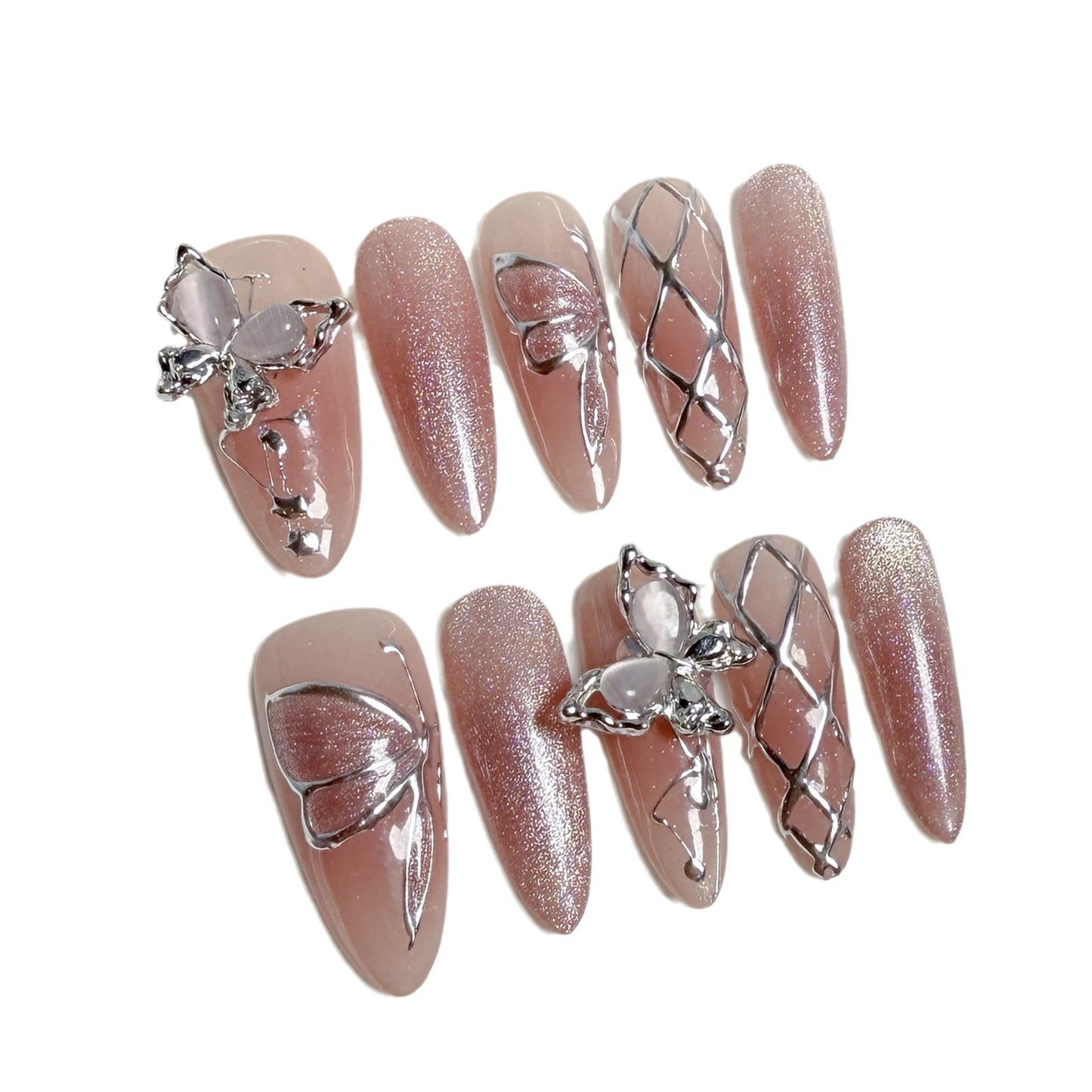 Unhas postiças artesanais Sweet Ice Clear Blush Nail Pintadas à Mão Rhombus Advanced Nail Patch Fábrica Atacado|365nails